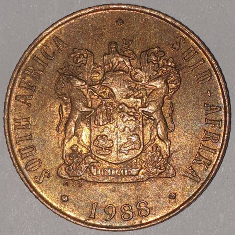 1988 - 2 CENT COIN (TWO CENT COIN) - RSA - BRONZE - KM#83 - BILINGUAL LEGEND - WILDEBEEST